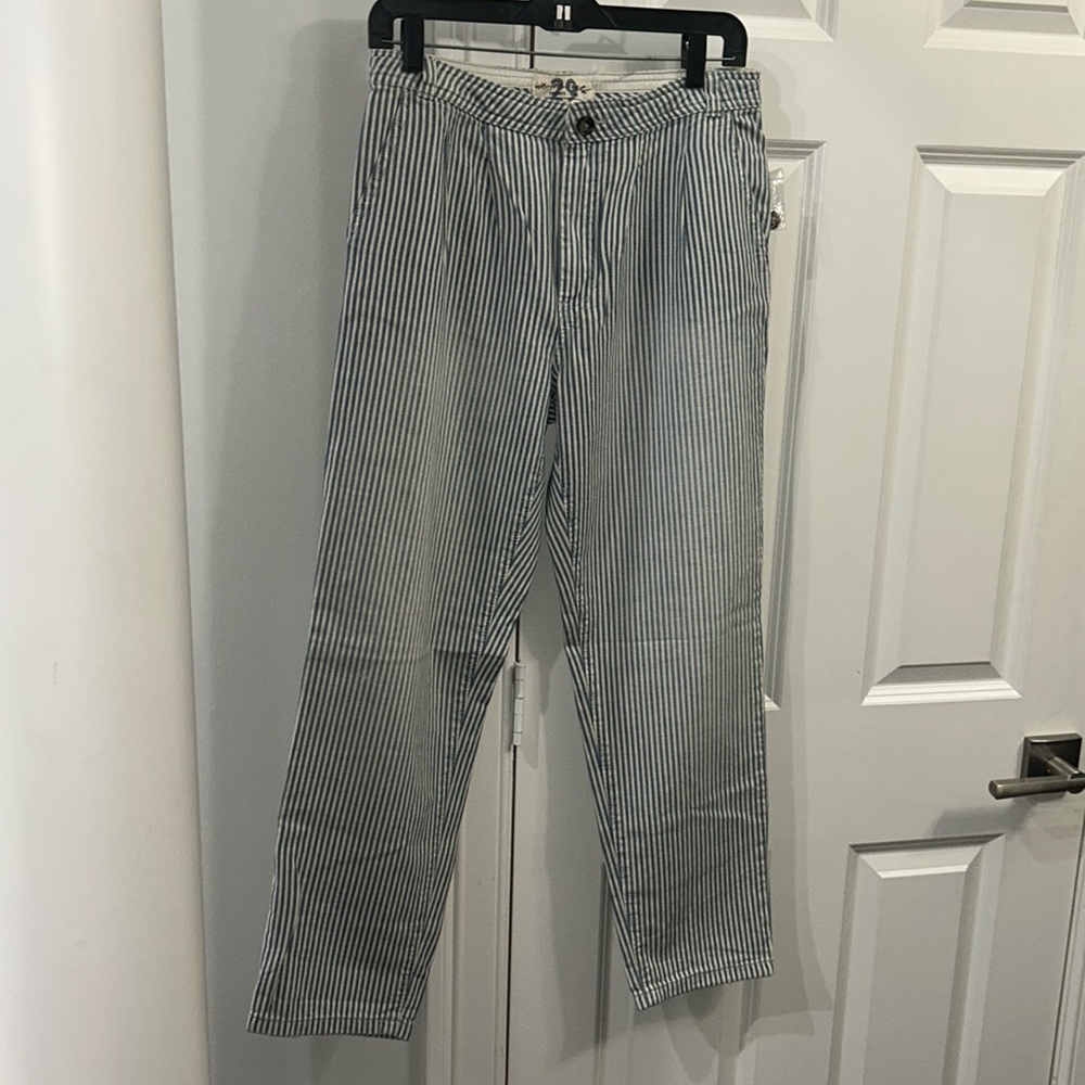 Free People Vertical Stripe High-Rise Jeans in Black and White